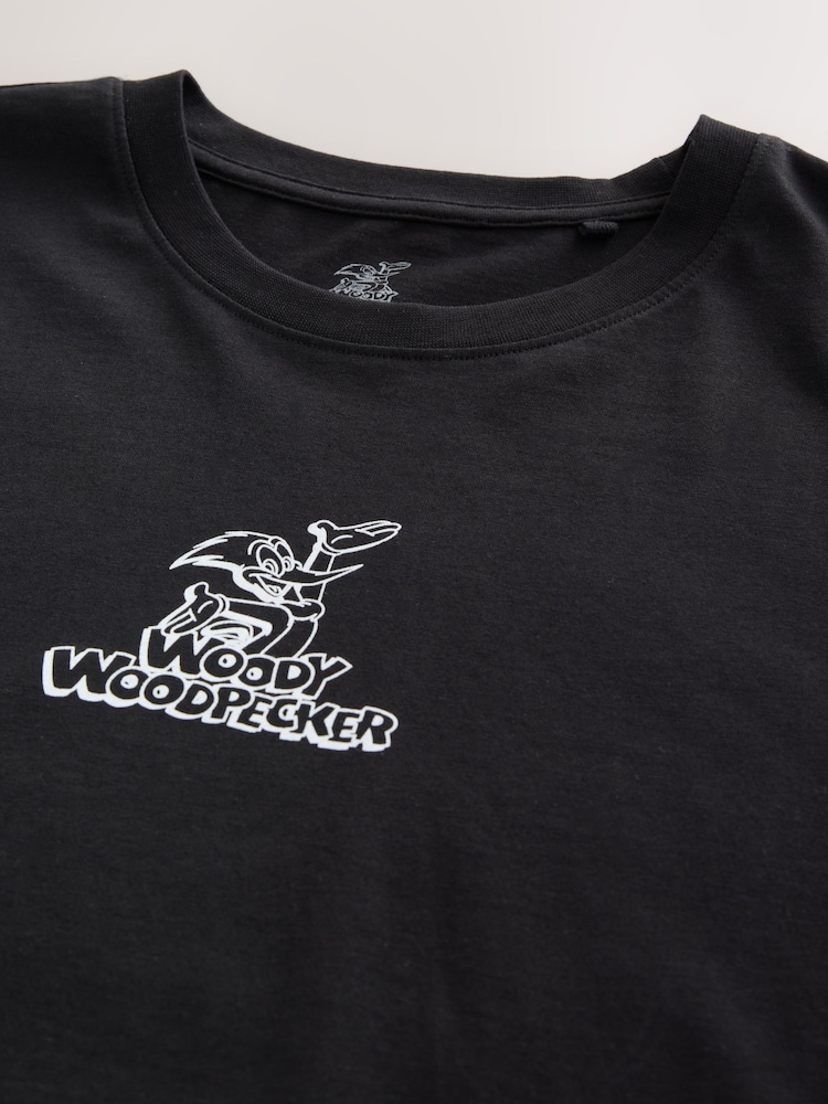 Black Licence Woody Woodpecker Print Cotton T-Shirt - Image 9 of 9