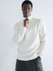 River Island Cream Slim Fit Waffle Half Zip Jumper - Image 1 of 6