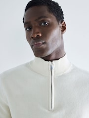 River Island Cream Slim Fit Waffle Half Zip Jumper - Image 4 of 6