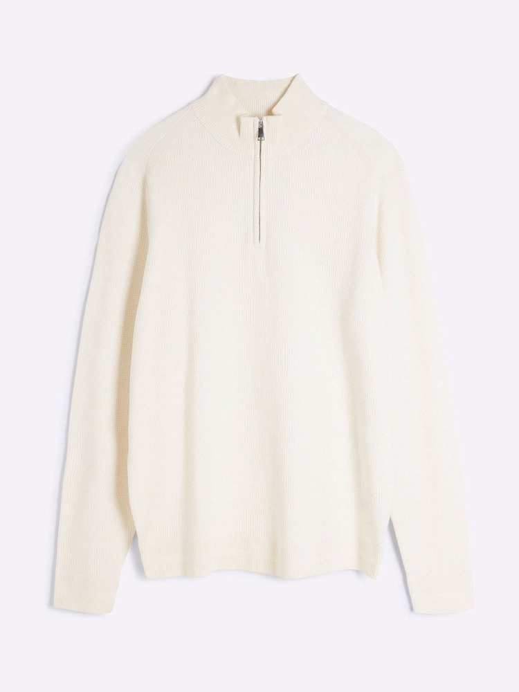 River Island Cream Slim Fit Waffle Half Zip Jumper - Image 5 of 6