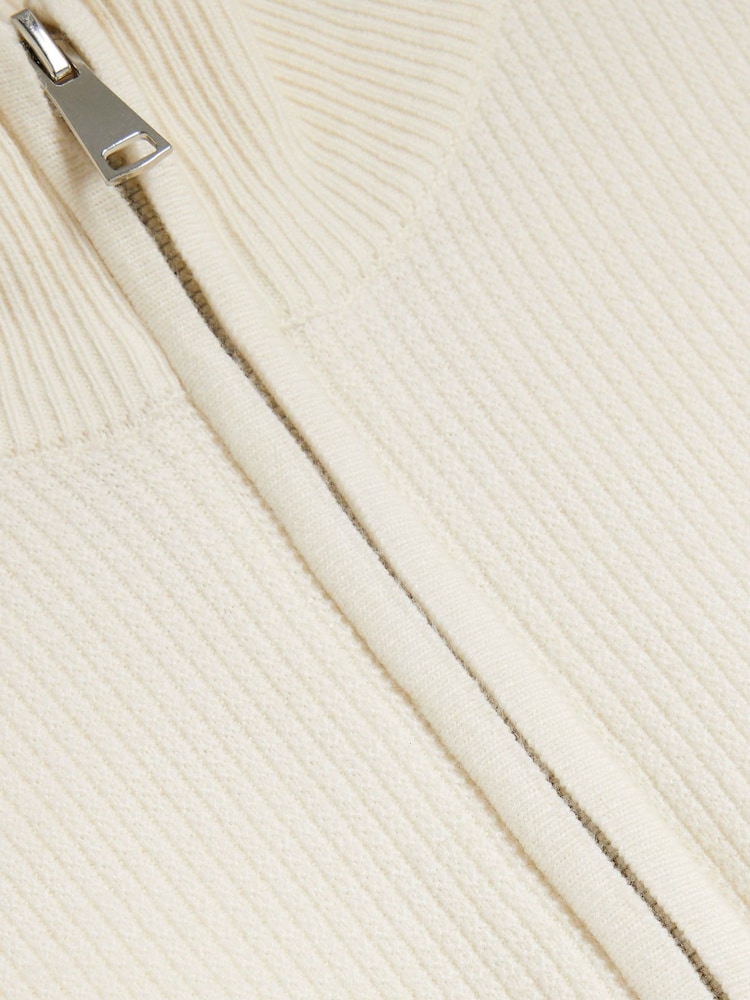 River Island Cream Slim Fit Waffle Half Zip Jumper - Image 6 of 6