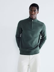 River Island Khaki Slim Fit Waffle Half Zip Jumper - Image 1 of 6