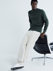 River Island Khaki Slim Fit Waffle Half Zip Jumper - Image 2 of 6