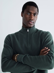 River Island Khaki Slim Fit Waffle Half Zip Jumper - Image 3 of 6