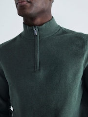 River Island Khaki Slim Fit Waffle Half Zip Jumper - Image 4 of 6