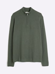 River Island Khaki Slim Fit Waffle Half Zip Jumper - Image 5 of 6