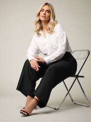 Yours Curve Black Pleated Front Wide Leg Trousers - Image 2 of 6