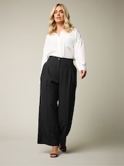 Yours Curve Black Pleated Front Wide Leg Trousers - Image 3 of 6