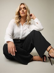Yours Curve Black Pleated Front Wide Leg Trousers - Image 5 of 6