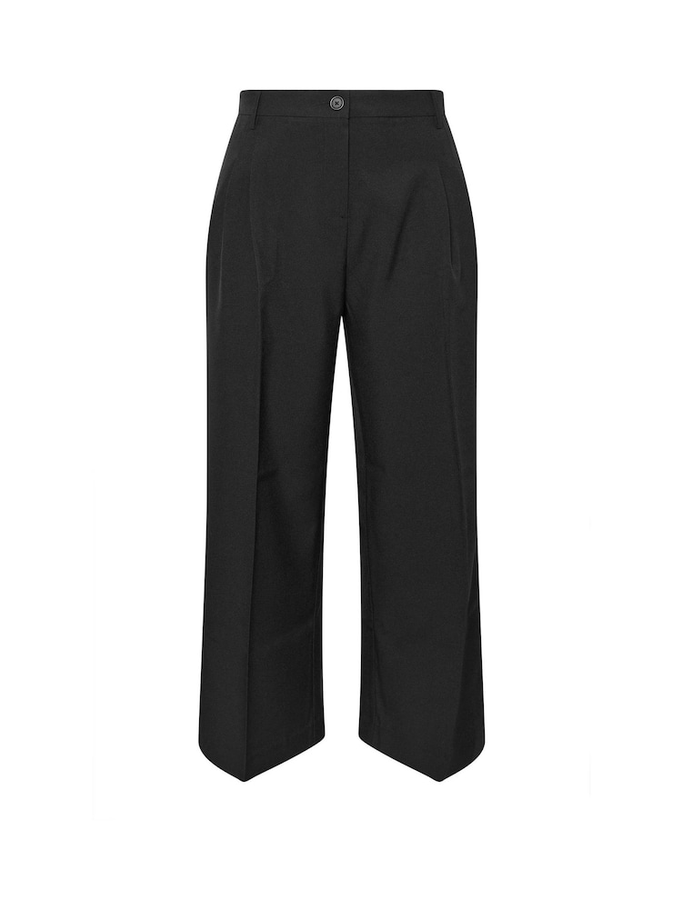 Yours Curve Black Pleated Front Wide Leg Trousers - Image 6 of 6