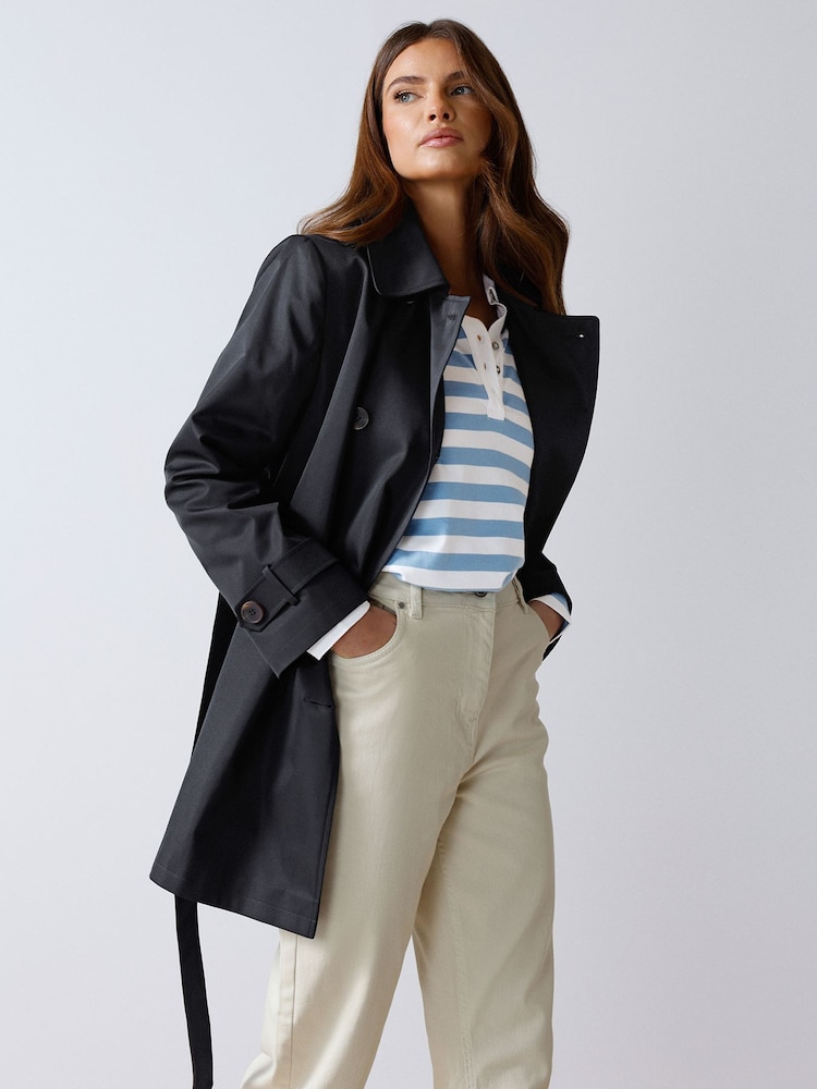 M&Co Blue Short Dipped Back Trench Coat - Image 1 of 5