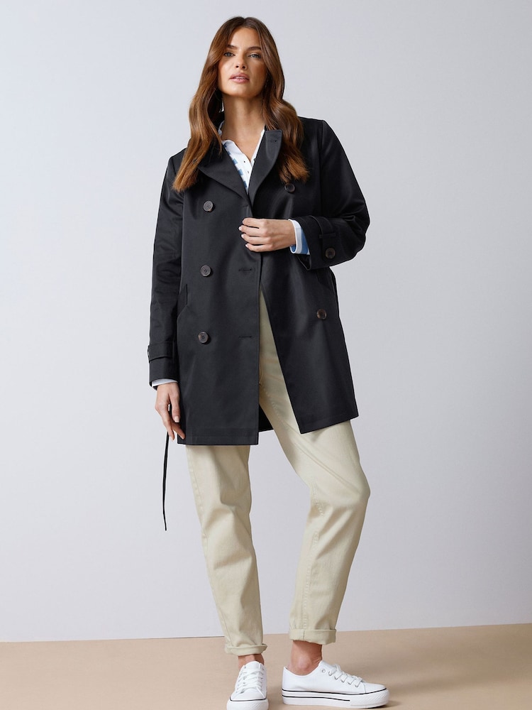 M&Co Blue Short Dipped Back Trench Coat - Image 4 of 5