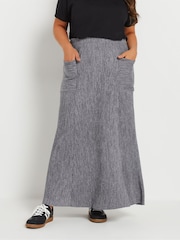 Yours Curve Grey Pleated Pocket Skirt - Image 1 of 5