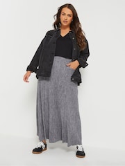 Yours Curve Grey Pleated Pocket Skirt - Image 3 of 5