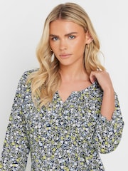 M&Co Blue 100% Cotton Petite Ditsy 3/4 Sleeve Henley Top - Image 3 of 5