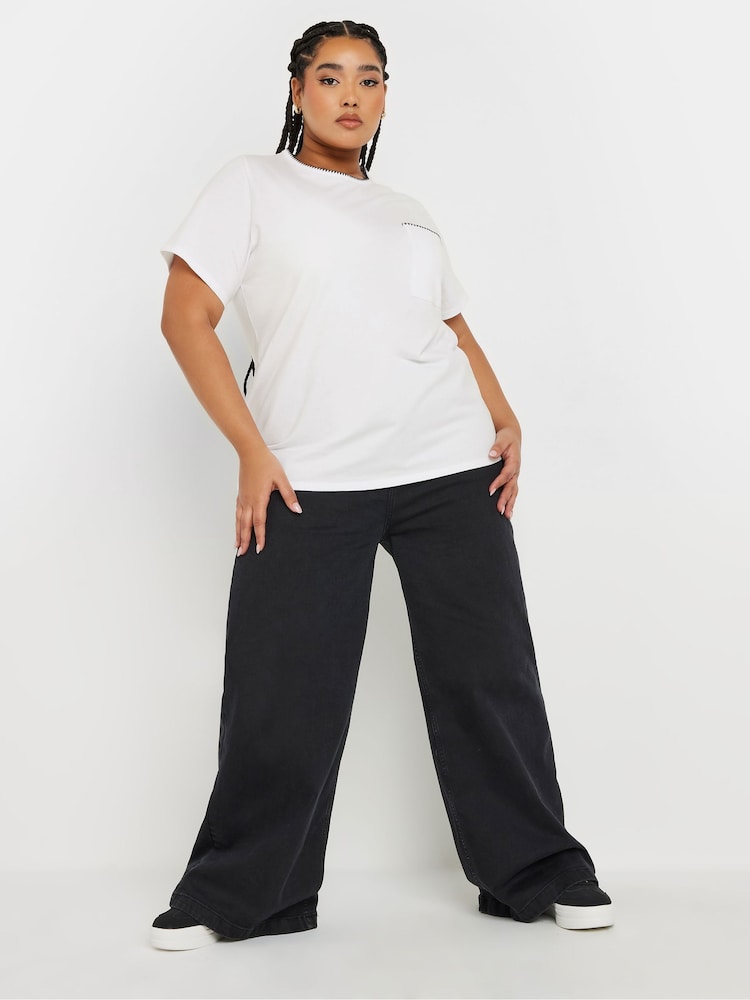Blanco - Yours Curve Whip Stitch Pocket 100% Cotton T-Shirt - Imagen 2 de 5