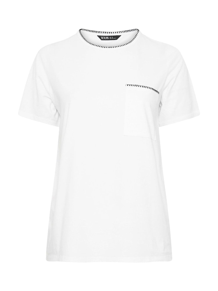 Blanco - Yours Curve Whip Stitch Pocket 100% Cotton T-Shirt - Imagen 5 de 5