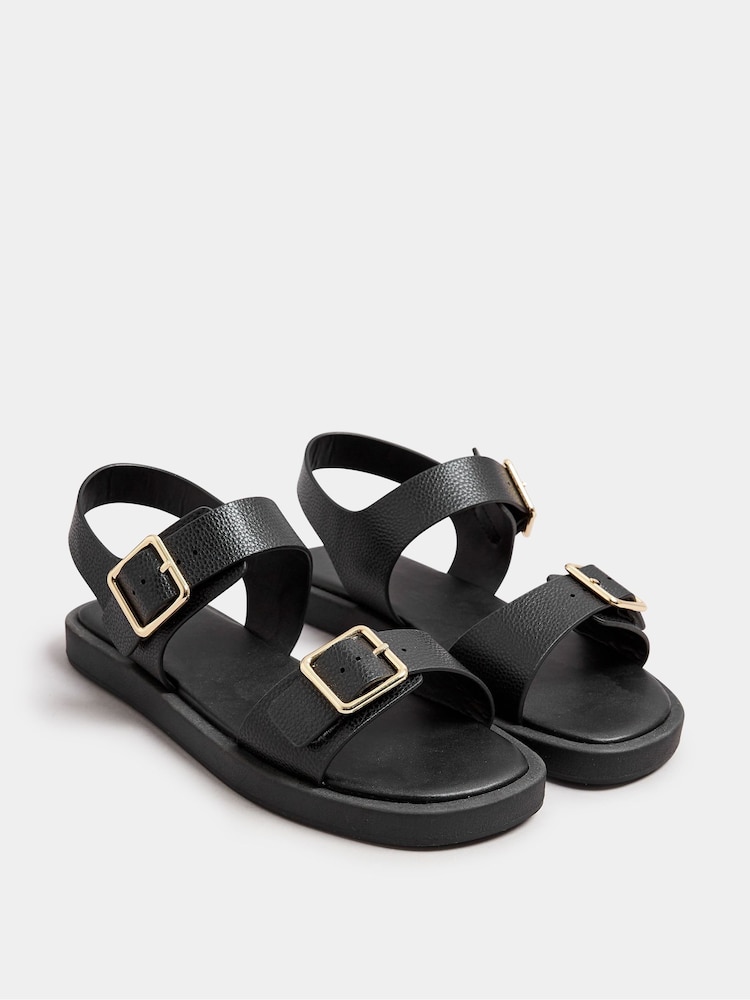 Yours Curve Black Wide Fit Extra-Wide Fit Buckle Chunky Sandals - Image 1 of 4