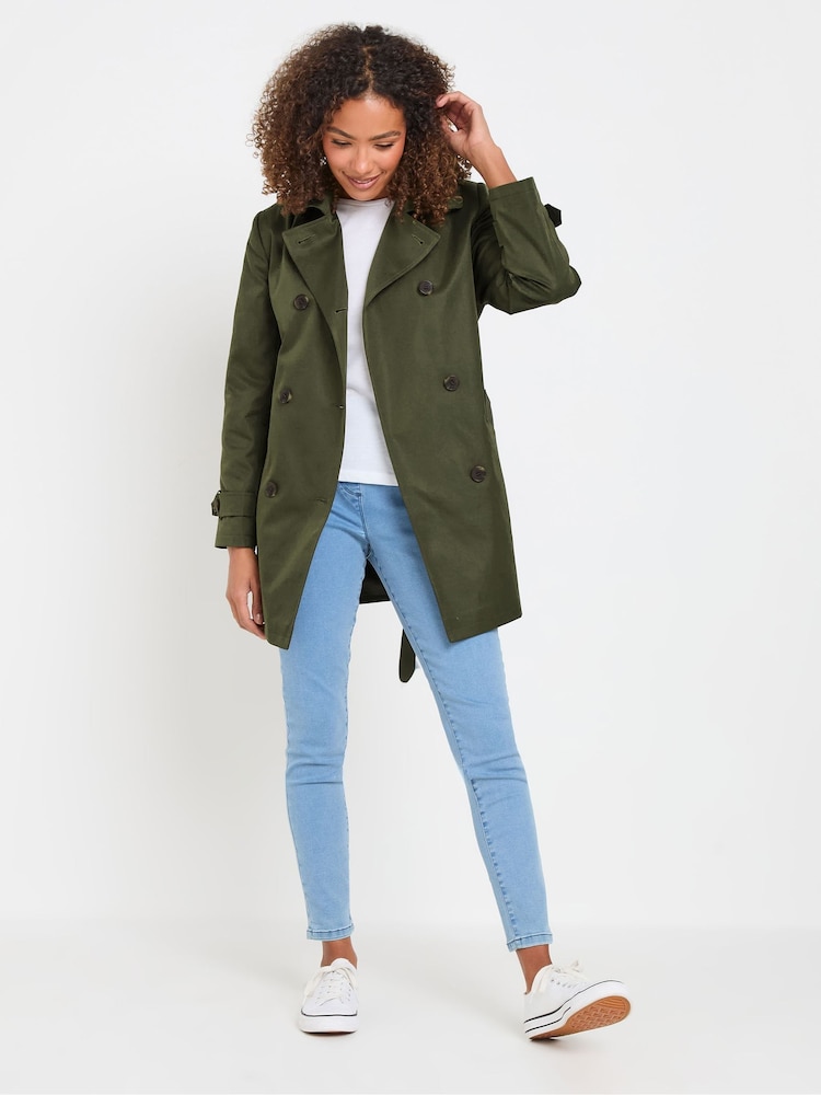 Зеленый - M&Co Short Dipped Back Trench Coat - Image 2 of 5