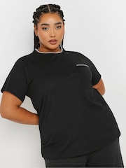Yours Curve Black Whip Stitch Pocket 100% Cotton T-Shirt - Image 2 of 6