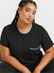 Yours Curve Black Whip Stitch Pocket 100% Cotton T-Shirt - Image 4 of 6