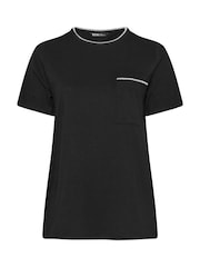Yours Curve Black Whip Stitch Pocket 100% Cotton T-Shirt - Image 6 of 6