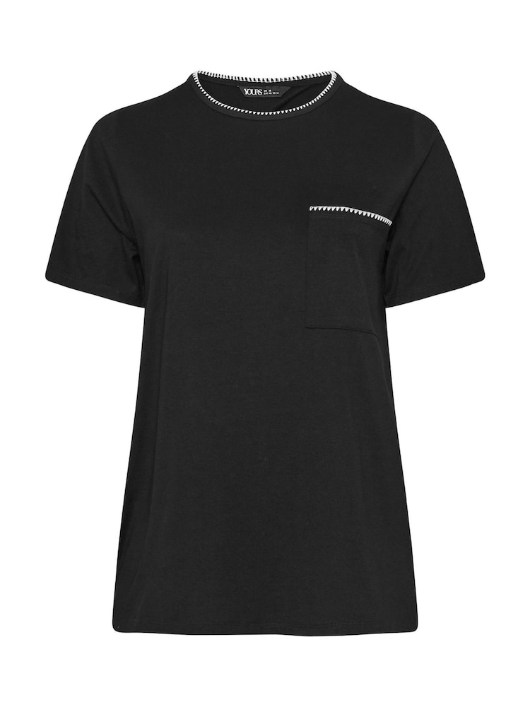 Yours Curve Black Whip Stitch Pocket 100% Cotton T-Shirt - Image 6 of 6