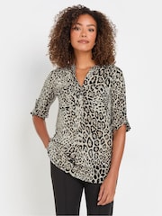 M&Co Natural Leopard Print Pocket Detail Blouse - Image 1 of 5