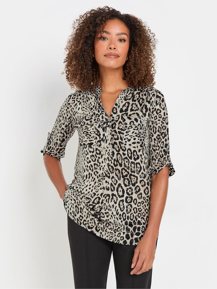M&Co Natural Leopard Print Pocket Detail Blouse - Image 1 of 5