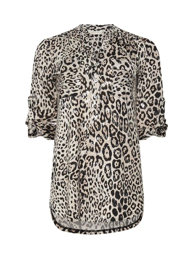 M&Co Natural Leopard Print Pocket Detail Blouse - Image 5 of 5