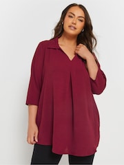 Yours Curve Red Textured Pleated Front Shirt - Image 1 of 5