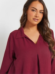Yours Curve Red Textured Pleated Front Shirt - Image 4 of 5