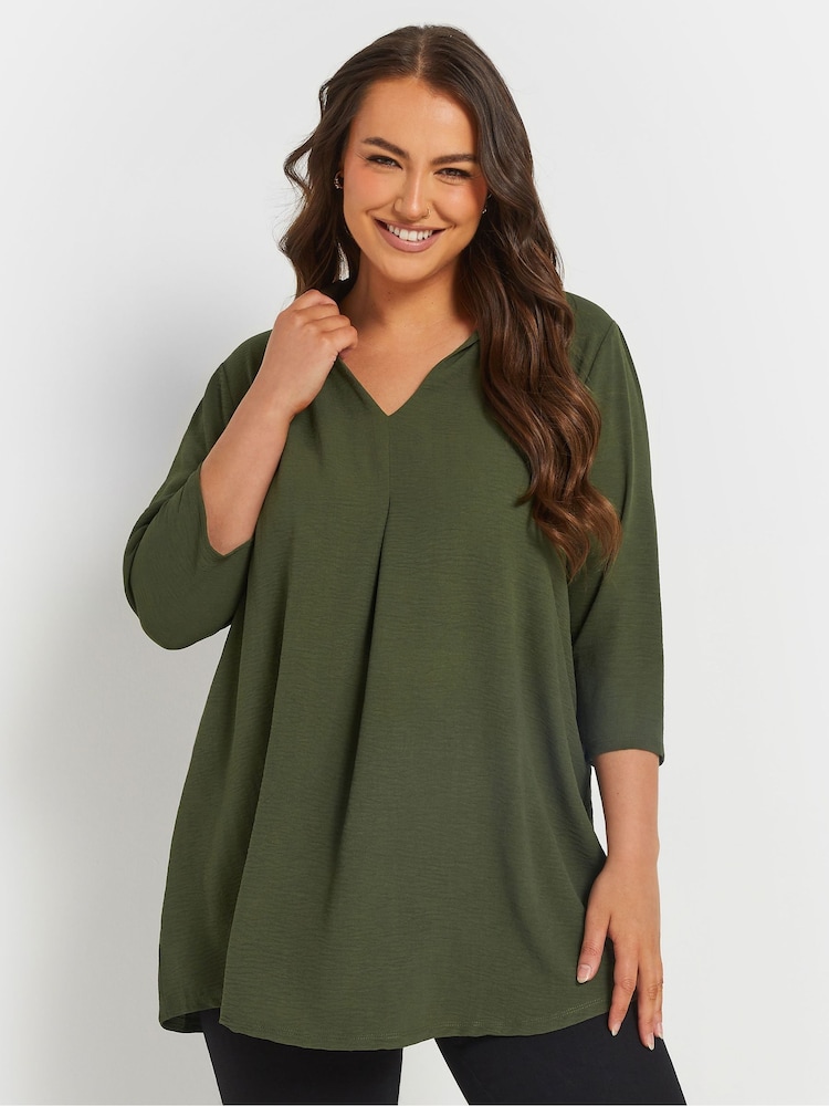 Yours Curve Green Textured Pleated Front Shirt - Image 1 of 5 Yours Curve Green Textured Pleated Front Shirt - Image 1 of 5