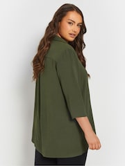 Yours Curve Green Textured Pleated Front Shirt - Image 3 of 5
