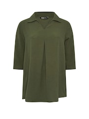 Yours Curve Green Textured Pleated Front Shirt - Image 5 of 5