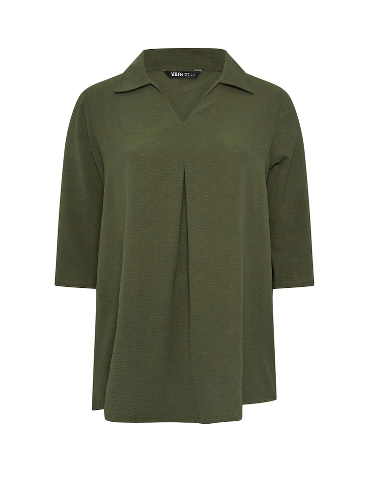 Yours Curve Green Textured Pleated Front Shirt - Image 5 of 5