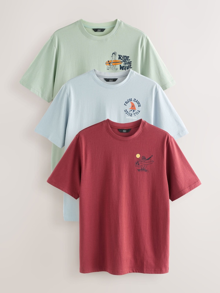Green/Blue/Red Graphic Print T-Shirts 3 Pack - Image 1 of 12 Green/Blue/Red Graphic Print T-Shirts 3 Pack - Image 1 of 12