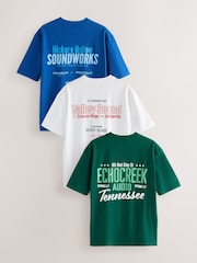 Blanco/Azul/Verde - Camiseta con estampado gráfico de corte holgado y tejido grueso - Imagen 1 de 12