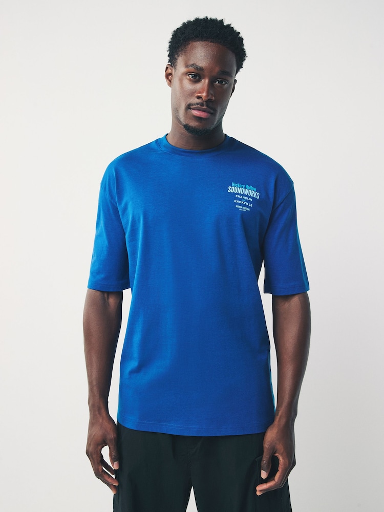 Blanco/Azul/Verde - Camiseta con estampado gráfico de corte holgado y tejido grueso - Imagen 2 de 12