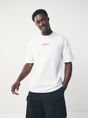 Blanco/Azul/Verde - Camiseta con estampado gráfico de corte holgado y tejido grueso - Imagen 3 de 12