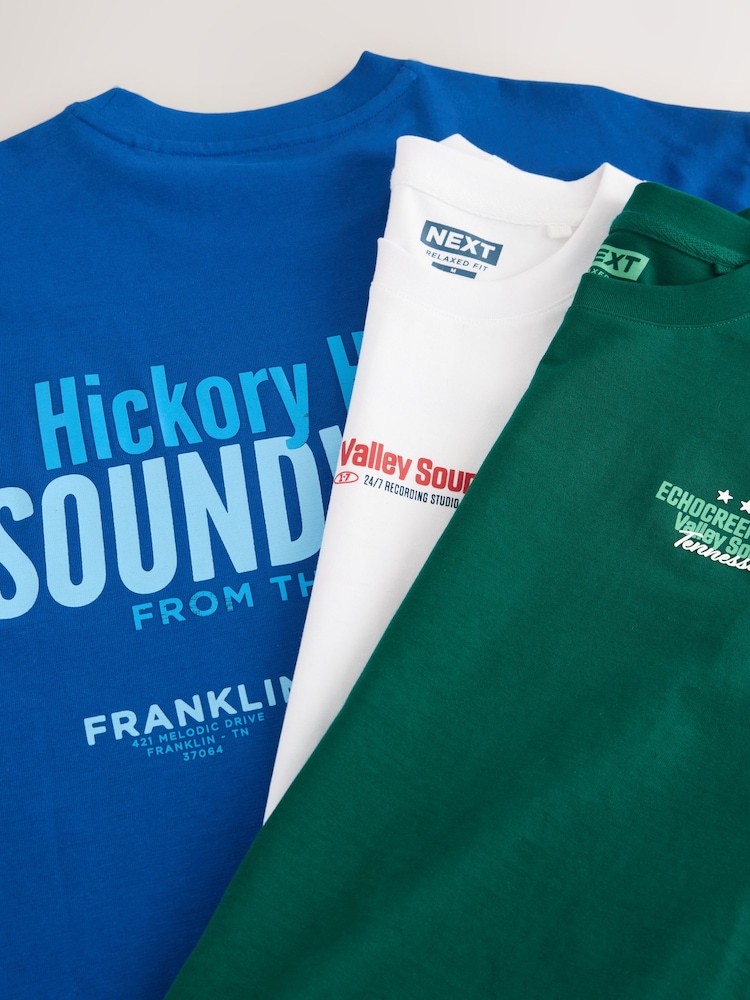 White/Blue/Green Relaxed Fit Graphic Print Heavyweight T-Shirt - Image 6 of 6 White/Blue/Green Relaxed Fit Graphic Print Heavyweight T-Shirt - Image 6 of 6