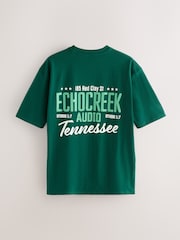 Blanco/Azul/Verde - Camiseta con estampado gráfico de corte holgado y tejido grueso - Imagen 8 de 12
