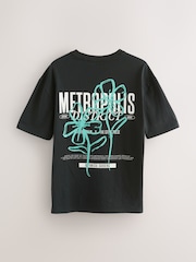 Black Flower Relaxed Fit Graphic Print Heavy Weight T-Shirt - Image 1 of 8