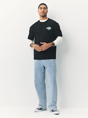Black Flower Relaxed Fit Graphic Print Heavy Weight T-Shirt - Image 5 of 8