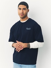 Navy Copenhagen Regular Fit Graphic Print Heavy Weight T-Shirt - Image 1 of 8
