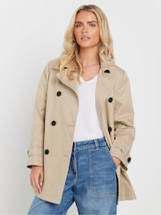 M&Co Natural Petite Short Dipped Back Trench Coat - Image 1 of 5