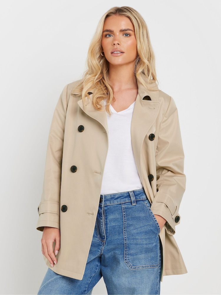 M&Co Natural Petite Short Dipped Back Trench Coat - Image 1 of 5