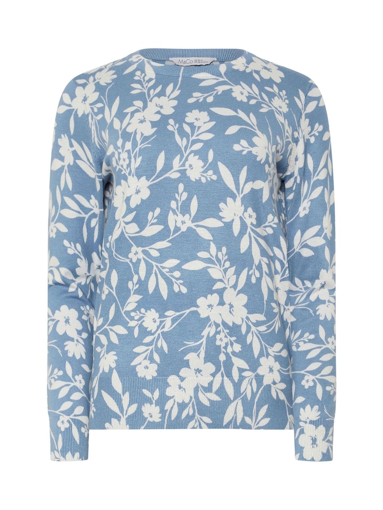 M&Co Blue Floral Crew Neck Jumper - Image 5 of 5 M&Co Blue Floral Crew Neck Jumper - Image 5 of 5