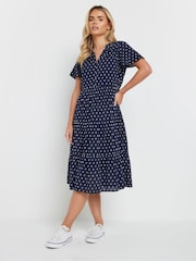 M&Co Blue Petite Dobby Tiered 100% Cotton Dress - Image 1 of 5