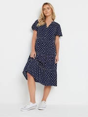 M&Co Blue Petite Dobby Tiered 100% Cotton Dress - Image 2 of 5